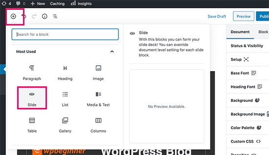 Wordpress中创建内容时添加任何其他块