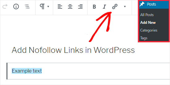 如何在wordpress(gutenberg)中添加nofollow链接