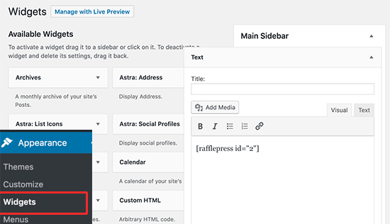 Addshortcode Widget