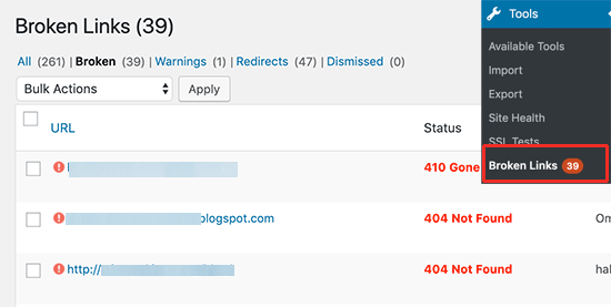 Brokenlinksreport Wp