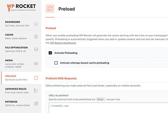 在wp Rocket中微调预加载