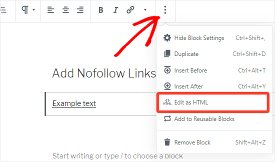 Select Edit As Html Option From The Top Bar