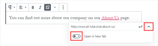 Block Editor Link New Tab