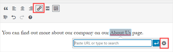 Classic Editor Add Link Cog