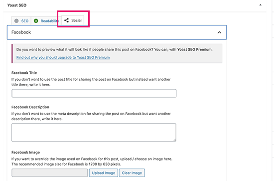 使用yoast Seo设置facebook开放图元数据