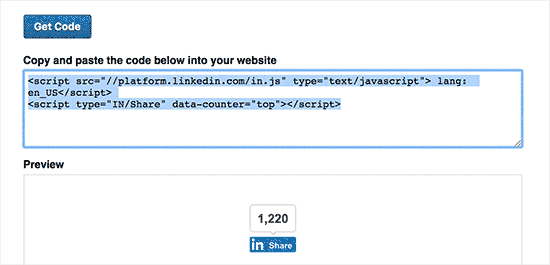 在wordpress中添加官方linkedin共享按钮