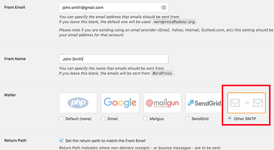 将gmail Smtp设置为smtp发件人