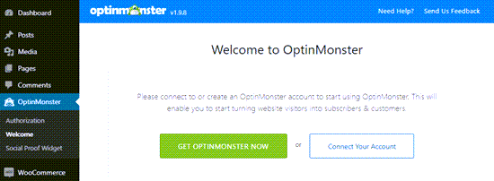 创建一个optinmonster帐户并连接wordpress