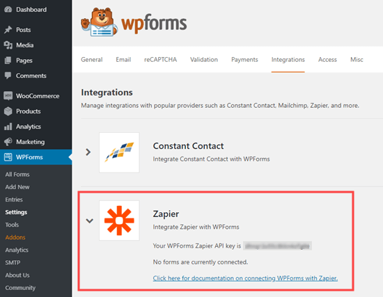 准备连接wpforms和zapier