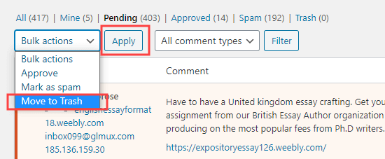 手动删除wordpress中所有待处理的注释