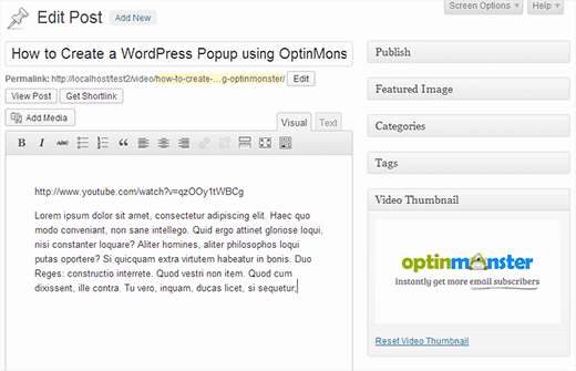 在wordpress帖子中创建视频缩略图